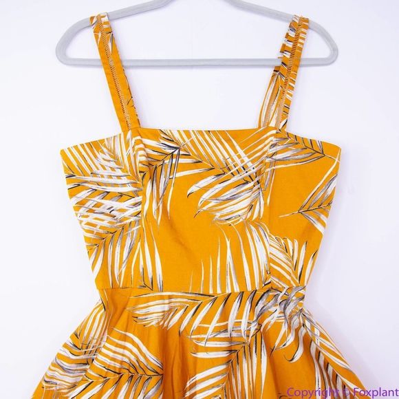 NEW White House Black Market gold Palm-Print Midi Dress with pockets, 8 - Picture 4 of 15